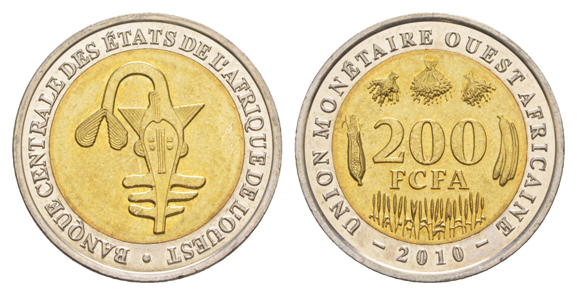 Западная Африка (BCEAO) 200 франков 2010 Центральный банк государств Западной Африки KM 14 биметалл UNC 4642-344