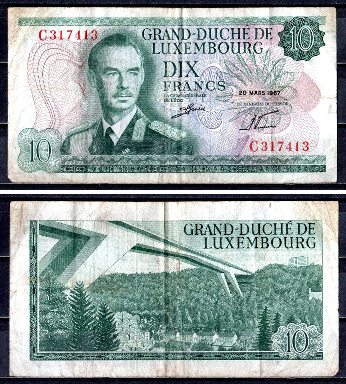 Люксембург 10 франков 1967 Pick 53 a бумага 6312-49-2-2