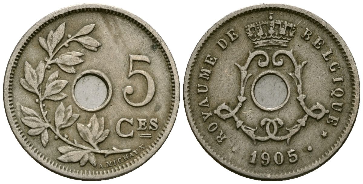 Бельгия 5 сантимов 1905 Belgique KM 54 медно-никель 4173-369
