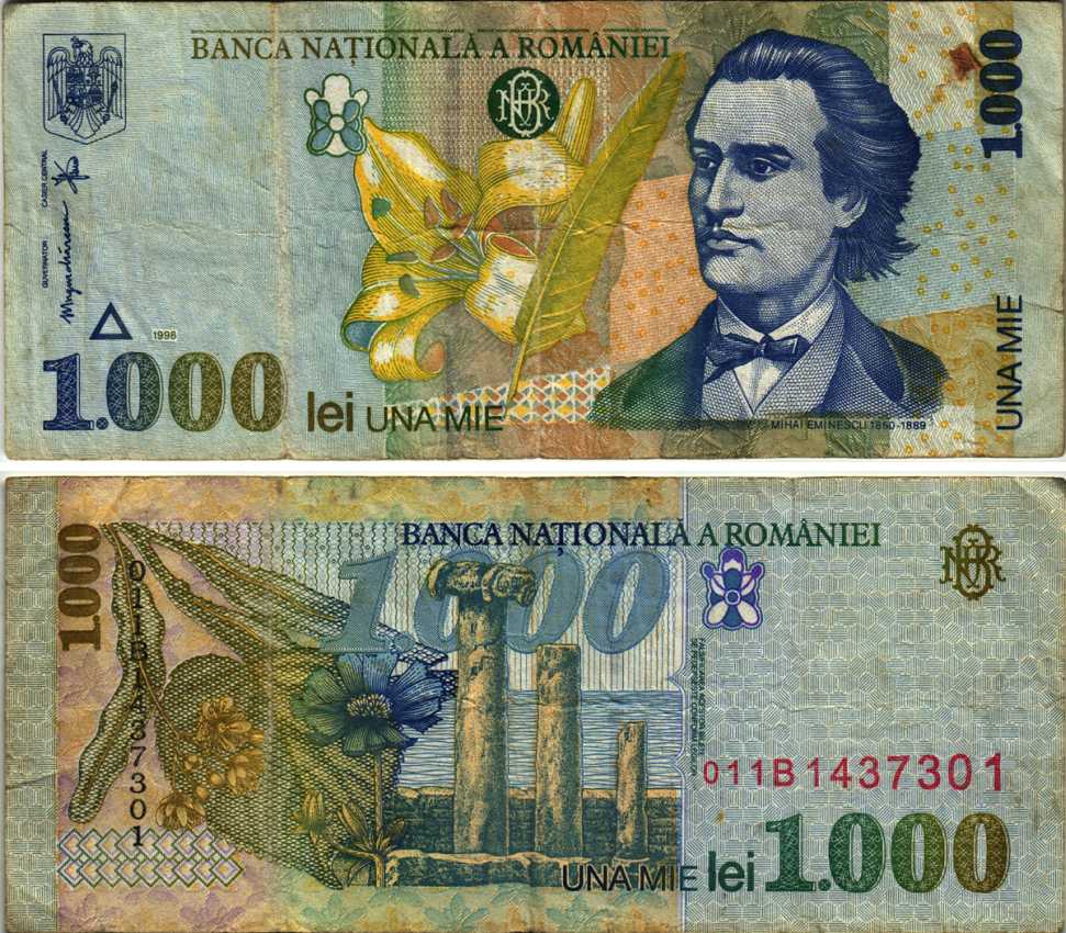 Румыния 1000 леев 1998 Михай Эминеску, форт Истрии Pick 106 бумага 7487-23-3-2
