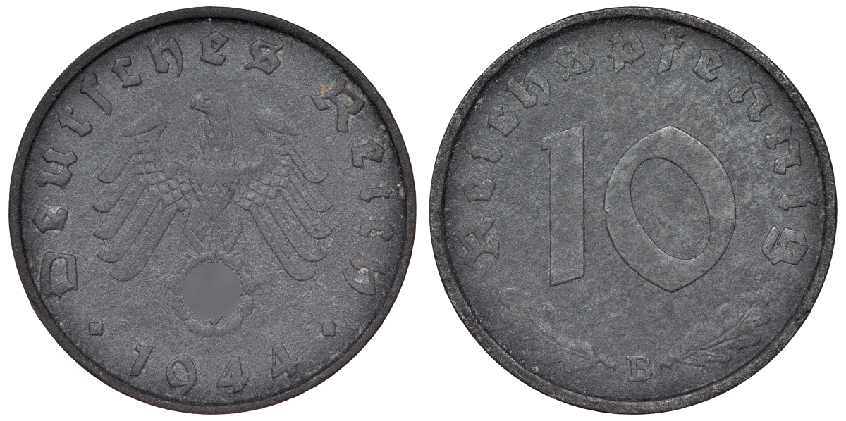 Германия 10 рейхспфеннигов 1944 B KM 101, J. 371 цинк 4121-1047