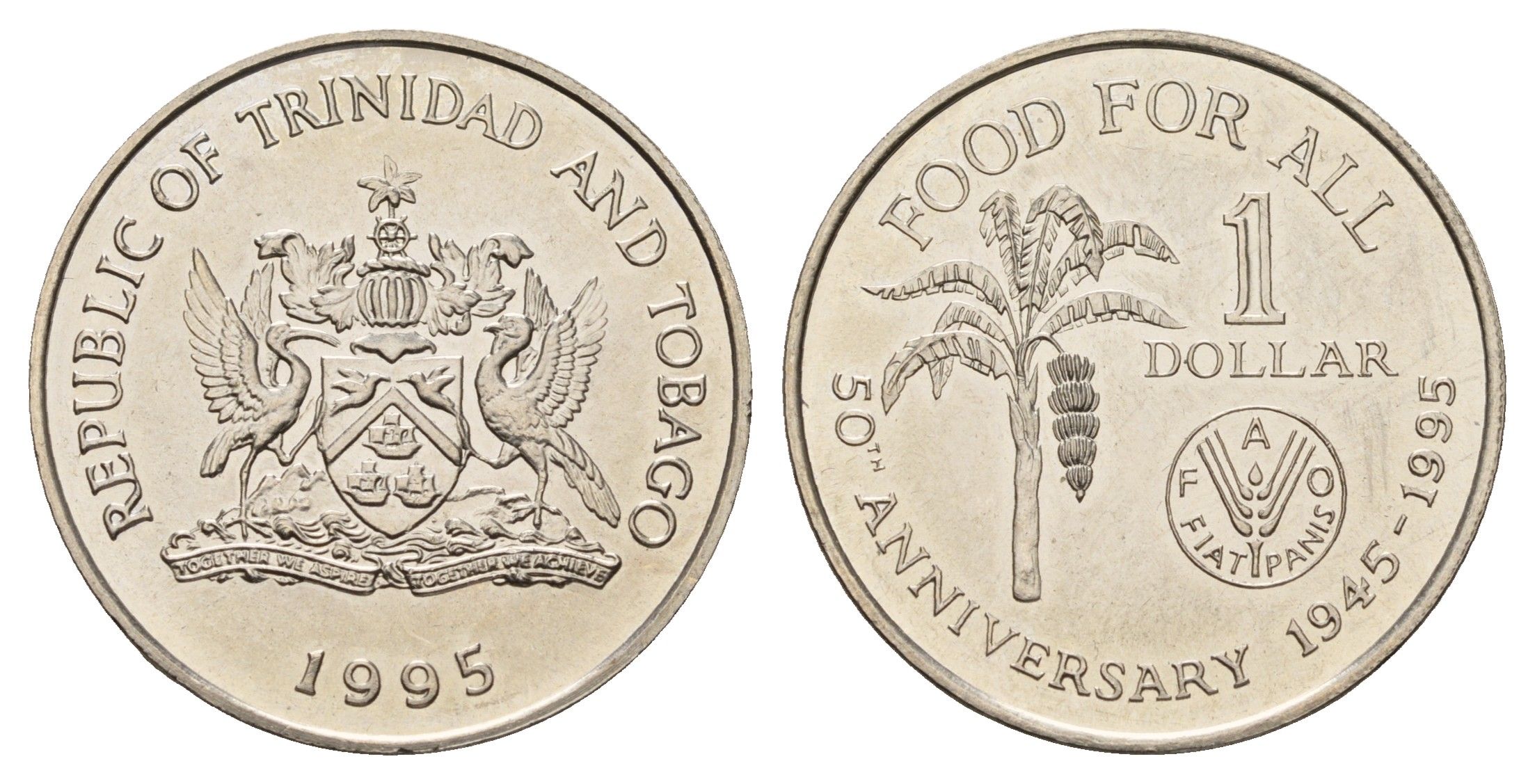 Тринидад и Тобаго 1 доллар 1995 50 лет продовольственной программе - ФАО KM 61 медно-никель UNC 4671-853