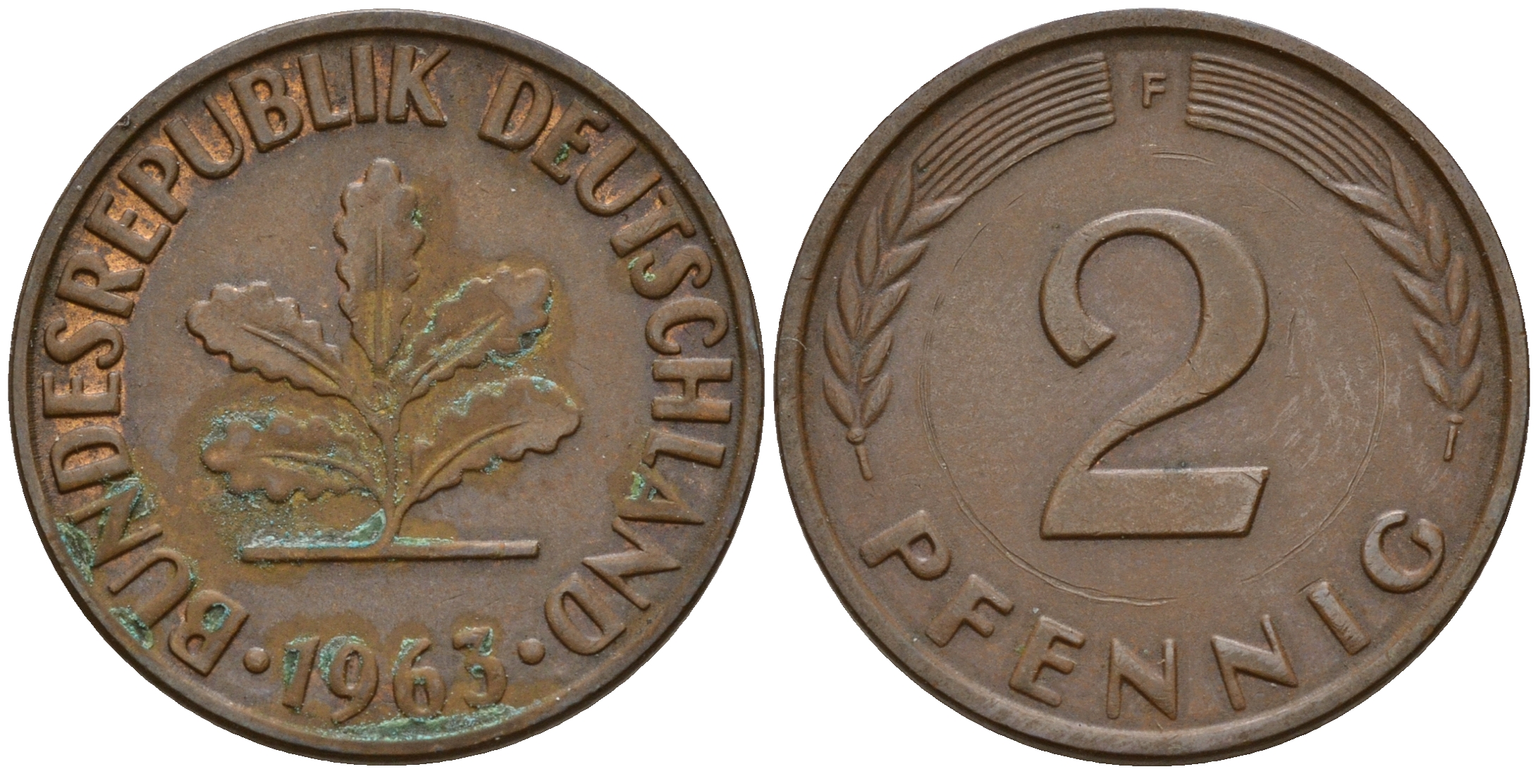 ФРГ 2 пфеннига 1963 F J.381  KM 106 бронза    4598-731