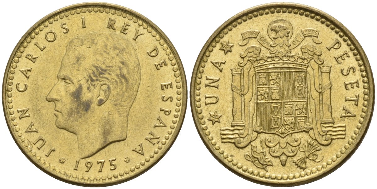 Испания 1 песета 1975 (76) Хуан Карлос I (1975-2001) KM 806 алюминиевая бронза 4155-426