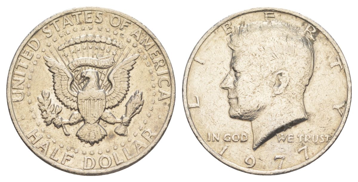 США 1/2 доллара (50 центов) 1977 Джон Кеннеди KM A202b медь плакированная медно-никелем aUNC 4536-1043