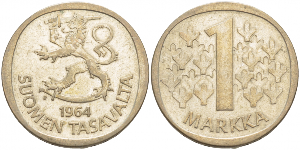 Финляндия 1 марка 1964 S KM 49 серебро 3457-937