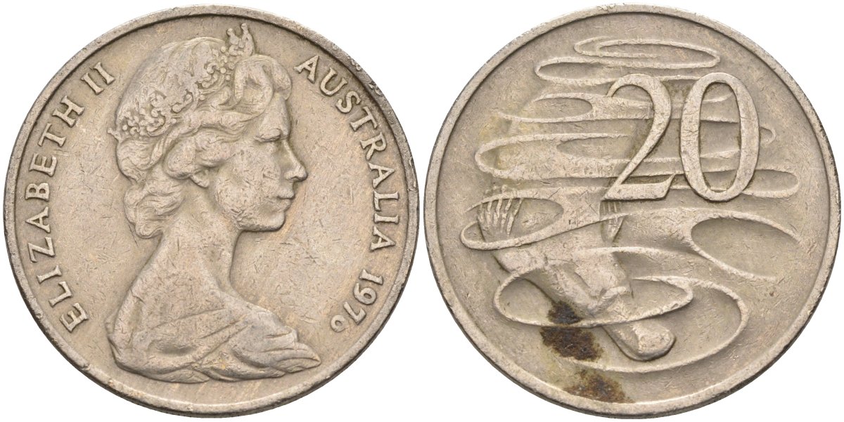 Австралия 20 центов 1976 Елизавета II (1952-2022), утконос KM 66 медно-никель 4131-914