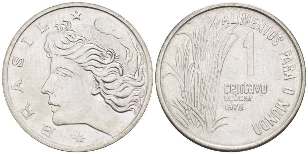 Бразилия 1 сентаво 1975 FAO, сахарный тростник KM 585 нержавеющая сталь 66-164