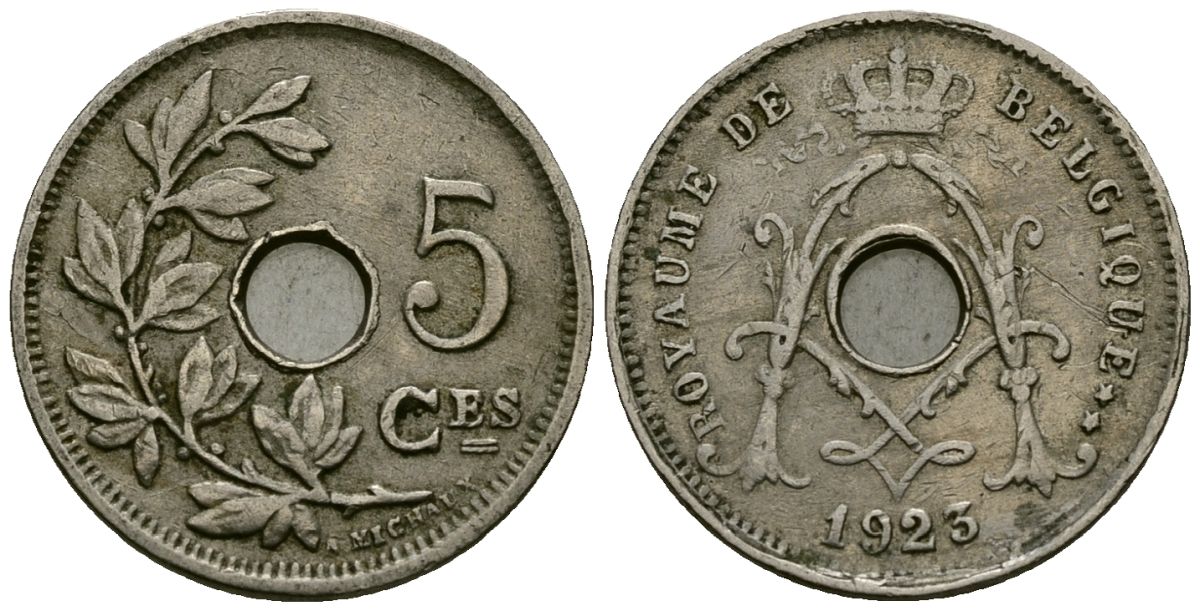 Бельгия 5 сантимов 1923 Belgique KM 66 медно-никель 4173-526