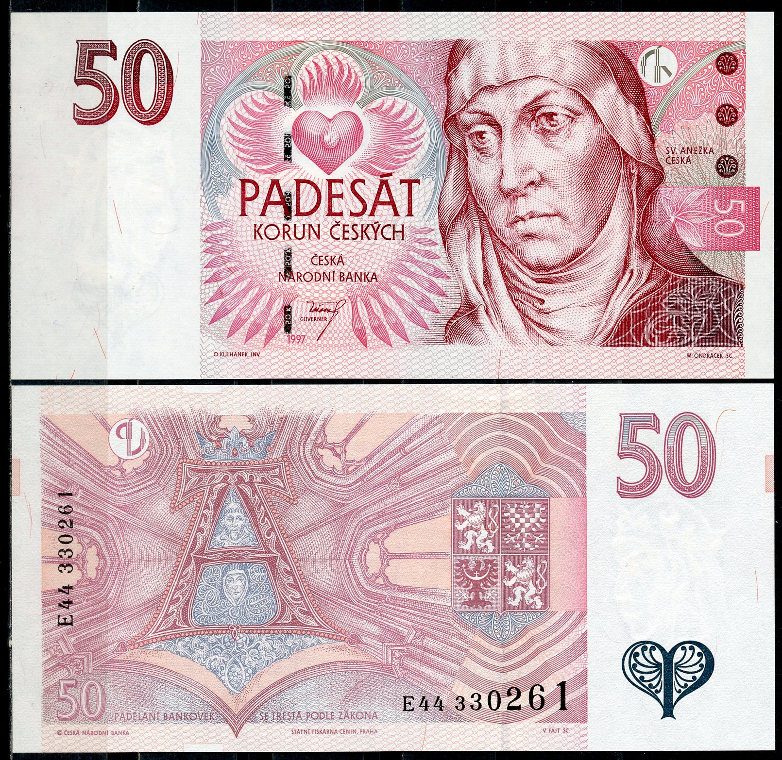 Чехия 50 крон 1997 Агнесса Чешская, серия E Pick 17 c  бумага  UNC (пресс) 7196-23-1
