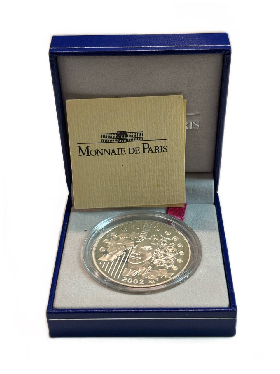Франция 1 1/2 евро 2002 введение евро, в оригинальной коробке, сертификат KM 1301 серебро  PROOF  1-6-4-64