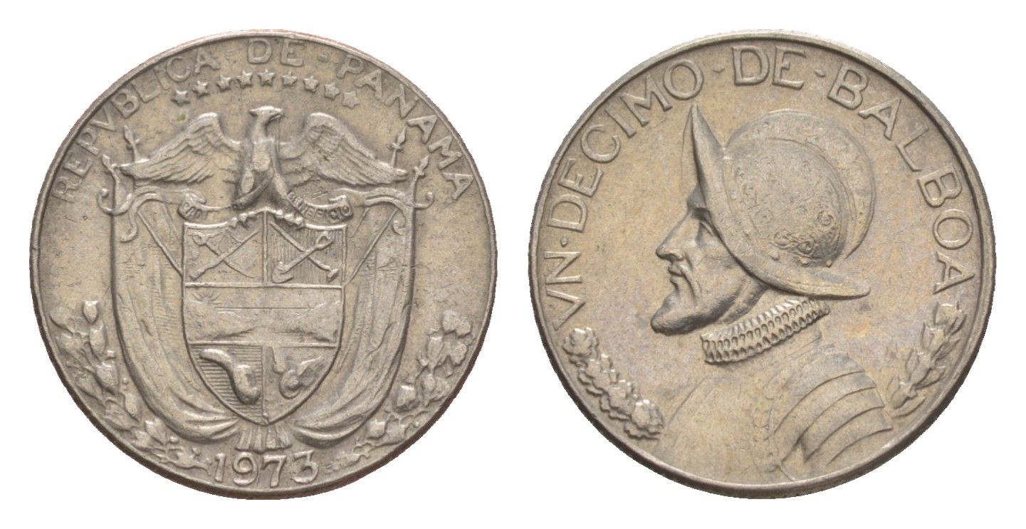 Панама 1/10 бальбоа (10 сентесимо) 1973 KM 10 медь плакированная медно-никелем UNC 4644-145