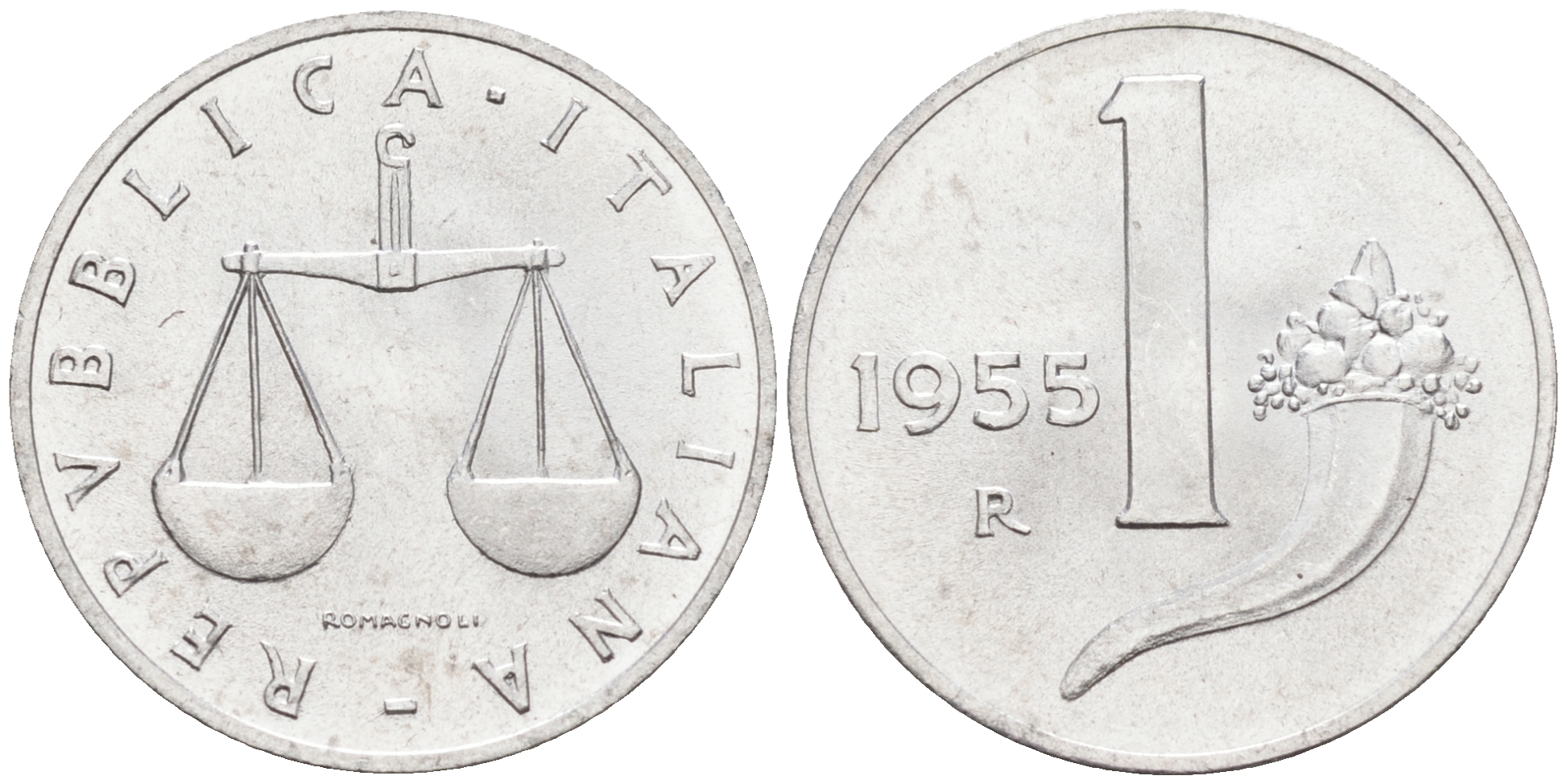 Италия 1 лира 1955 R, весы KM 91 алюминий  UNC  4594-647