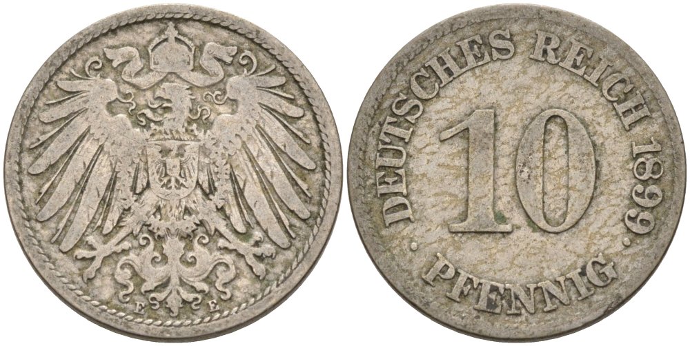 Германия 10 пфеннигов 1899 E KM 12, J. 13 медно-никель 4575-554