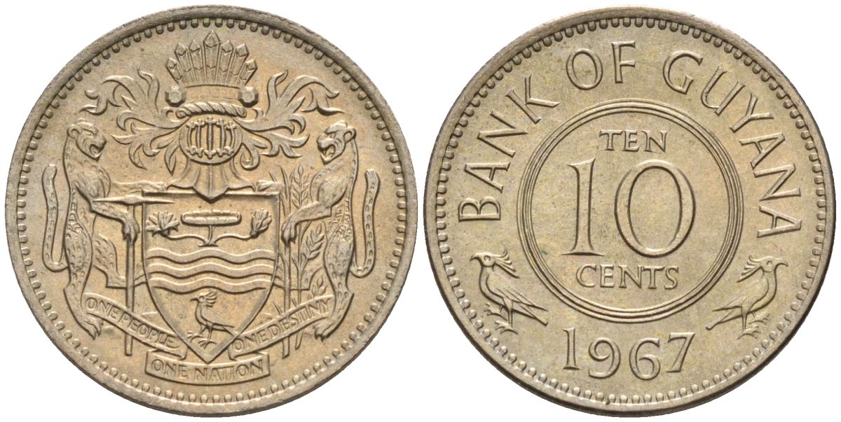 Гайана 10 центов 1967 KM 33 медно-никель 4154-139