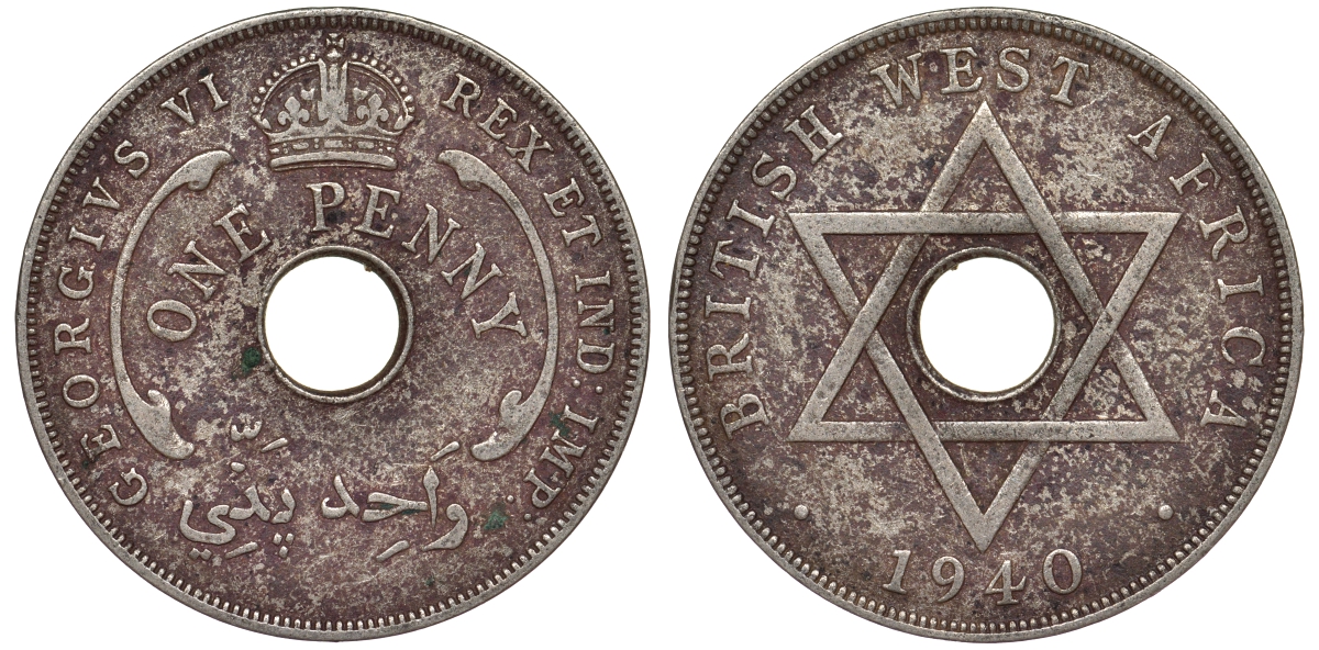 Британская Западная Африка 1 пенни 1940 Георг VI KM 19 медно-никель 25-2457