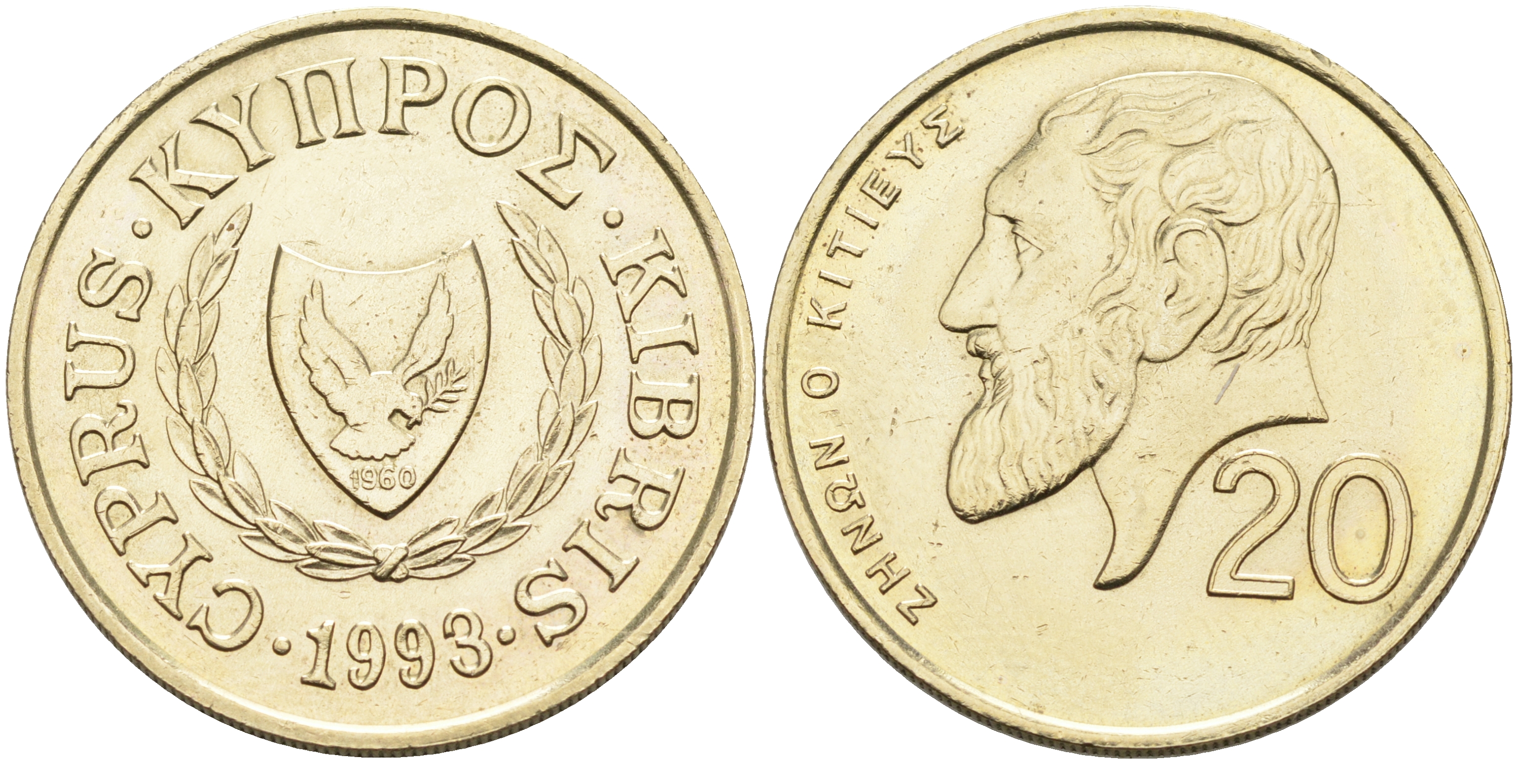 КИПР 20 ЦЕНТОВ 1993 KM 62.2 никель латунь 4563-751