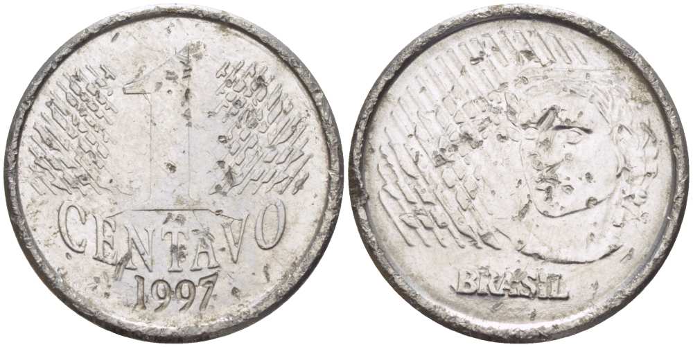 БРАЗИЛИЯ 1 СЕНТАВО 1997 РЕФОРМА 1994-, ГОЛОВА СВОБОДЫ ВЛЕВО KM 631 нержавеющая сталь 51-2935