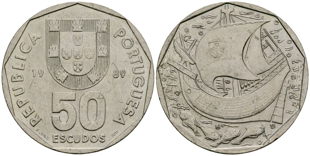 Португалия 50 эскудо 1989 KM 636 медно-никель 4185-223