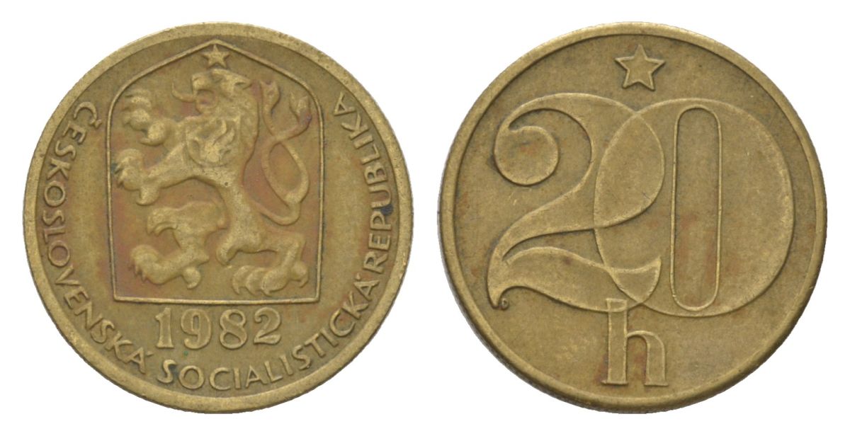 Чехословакия 20 геллеров 1982 KM 74 латунь 4623-749