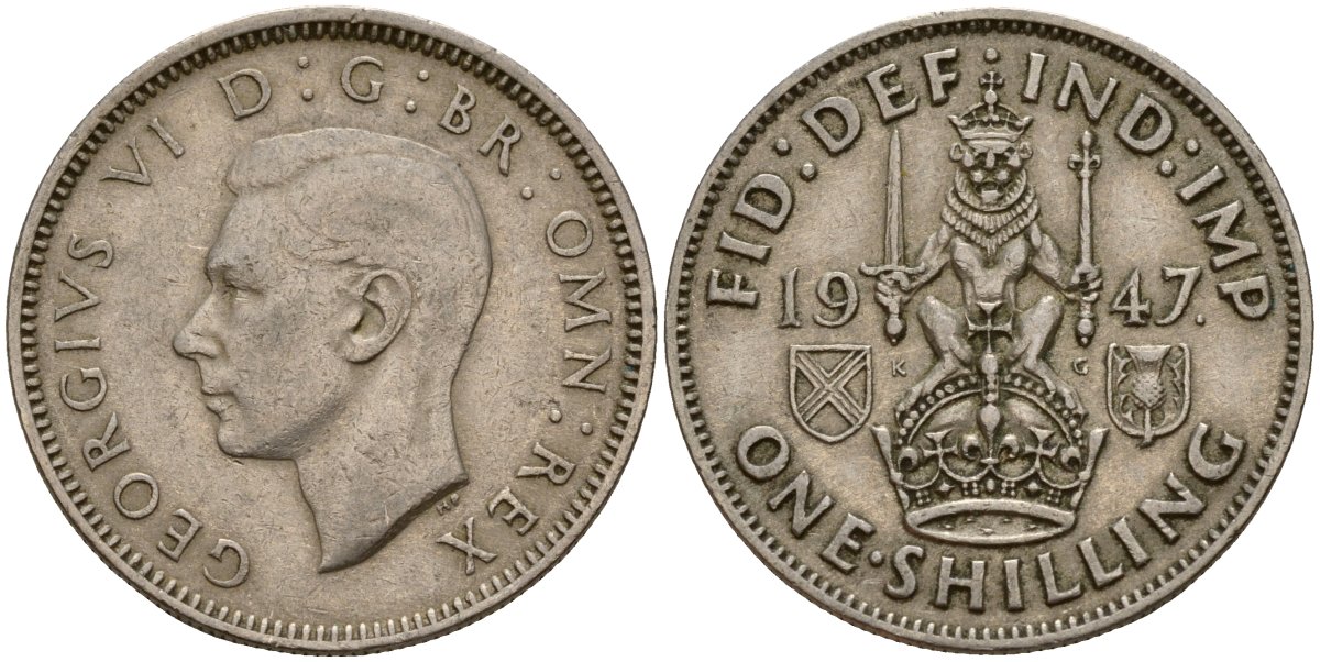 Великобритания 1 шиллинг 1947 Георг VI (1936-1952), Шотландский герб KM 864, Spink 4104 медно-никель 4187-1051
