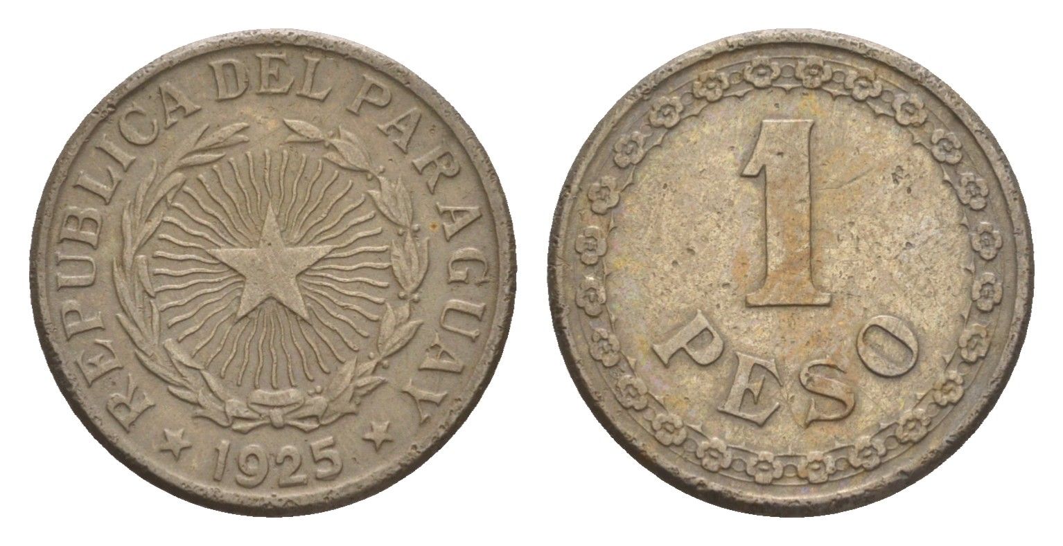 Парагвай 1 песо 1925 год-тип KM 13 медно-никель 4658-739