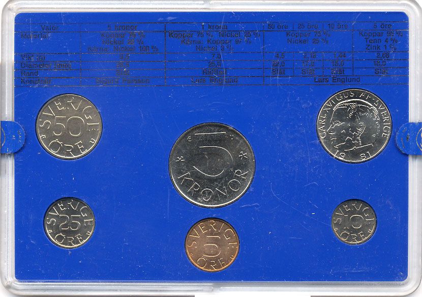 Швеция набор монетного двора из 6 монет 1981 в пластике, Карл XVI Густав (1973- ) KM MS19 UNC 7-5-7-185