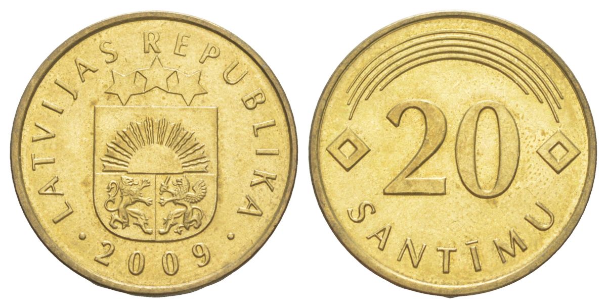 Латвия 20 сантимов 2009 KM 22.1 никель латунь aUNC 4627-1245