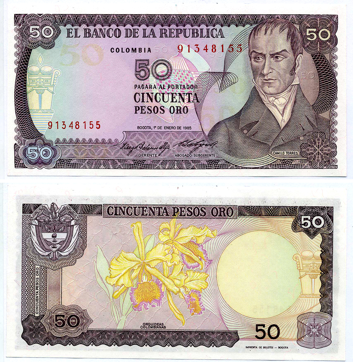 КОЛУМБИЯ 50 ПЕСО 1985 1 января 1985 Pick 425a бумага UNC (пресс) 000-00-00