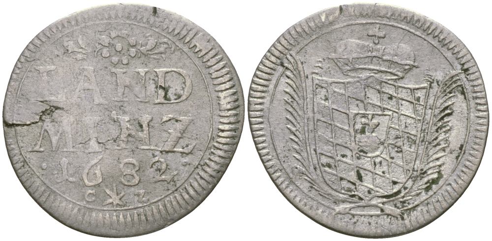 Бавария 10 пфеннигов = 2 1/2 крейцера 1682 LAND MINZ KM 113 серебро 99-1018