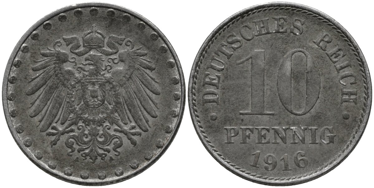 Германия 10 пфеннигов 1916 А KM 20 железо 4171-247
