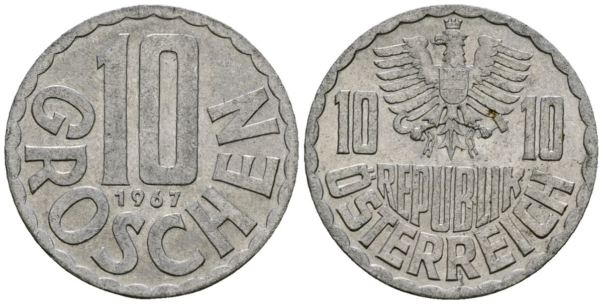 Австрия 10 грошей 1967 KM 2878 алюминий 4135-243