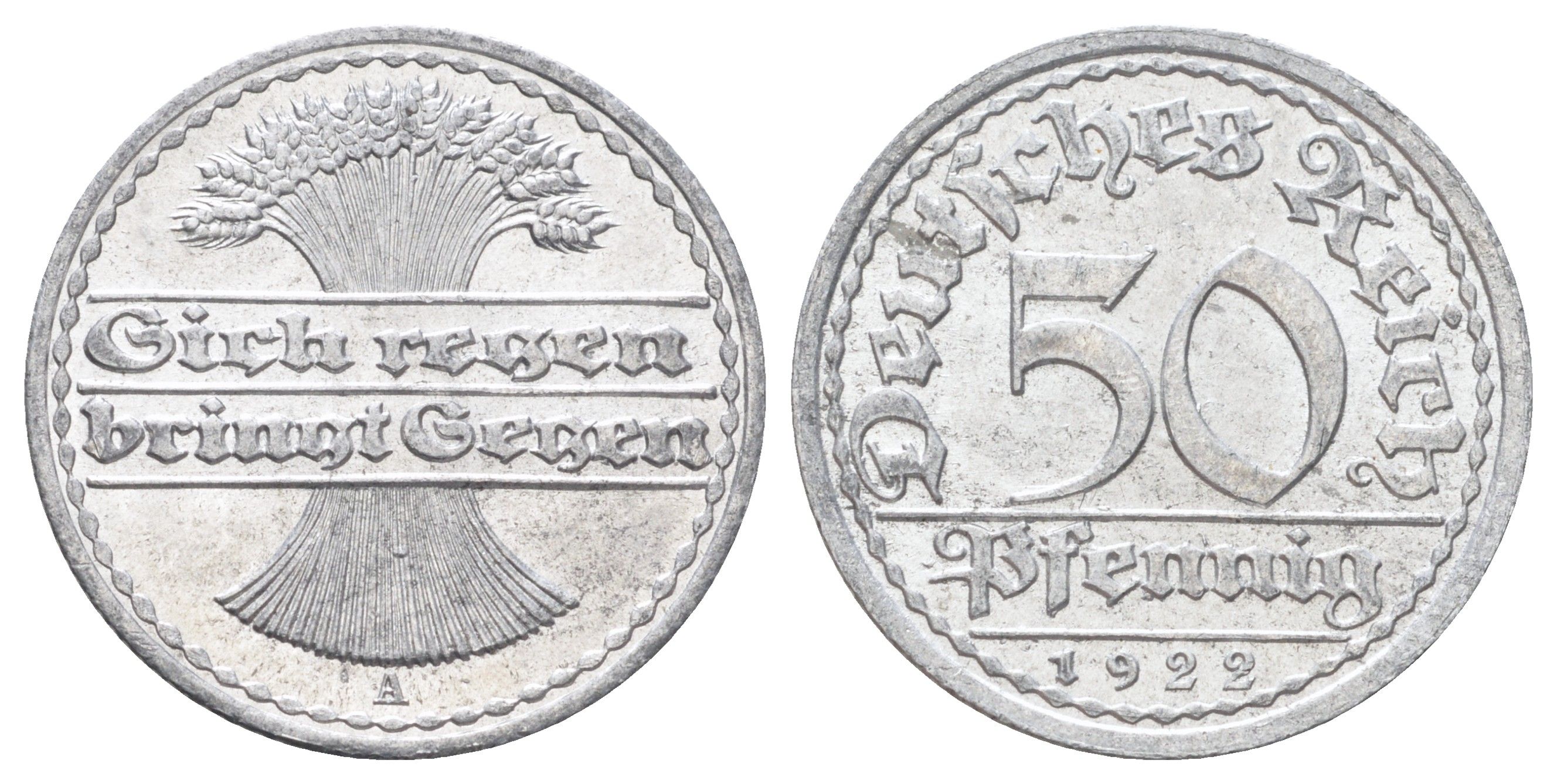 Германия 50 пфеннигов 1922 A KM 27, J. 301 алюминий aUNC 4700-957