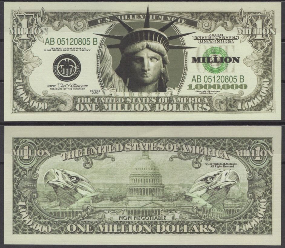 США 1000000 долларов 2003 статуя свободы бумага UNC (пресс) 7197-30-3