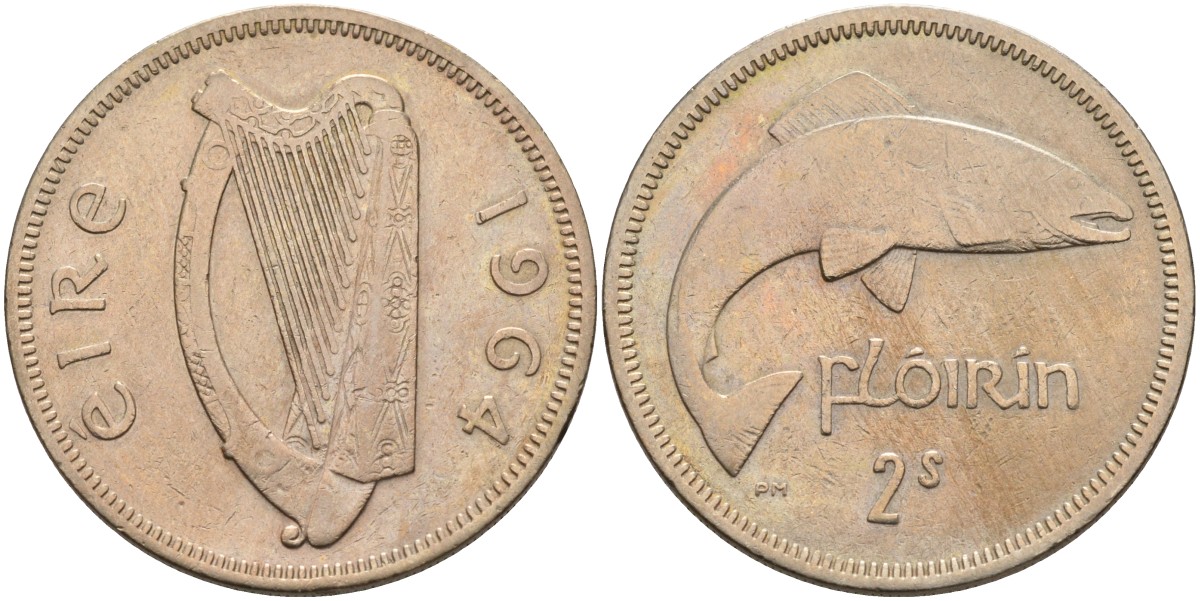 Ирландия 1 флорин 1964 лосось KM 15a медно-никель 4583-415