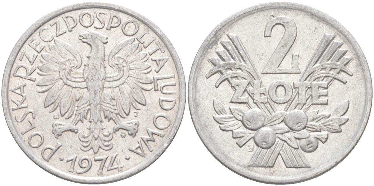 Польша 2 злотых 1974 MW KM 46 алюминий 4397-623