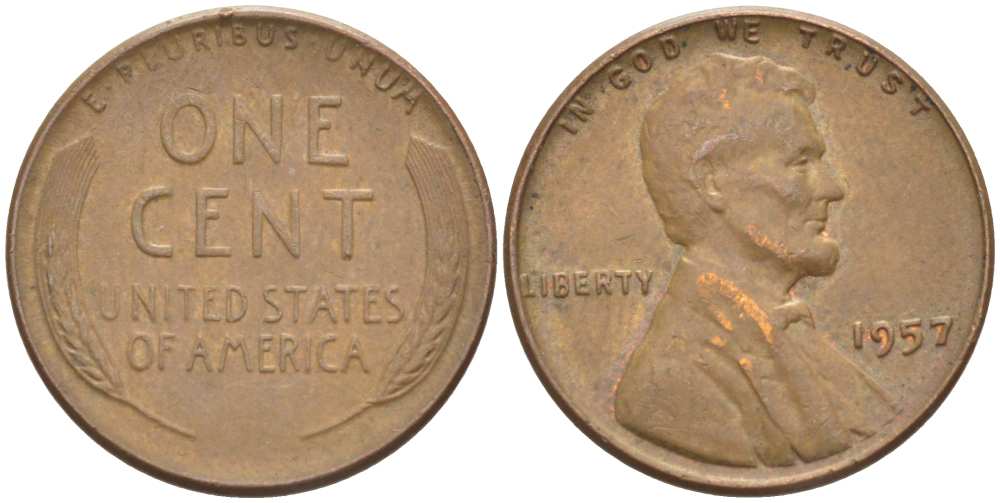 США 1 ЦЕНТ 1957 ЛИНКОЛЬН KM А132 медь цинк 218-1034