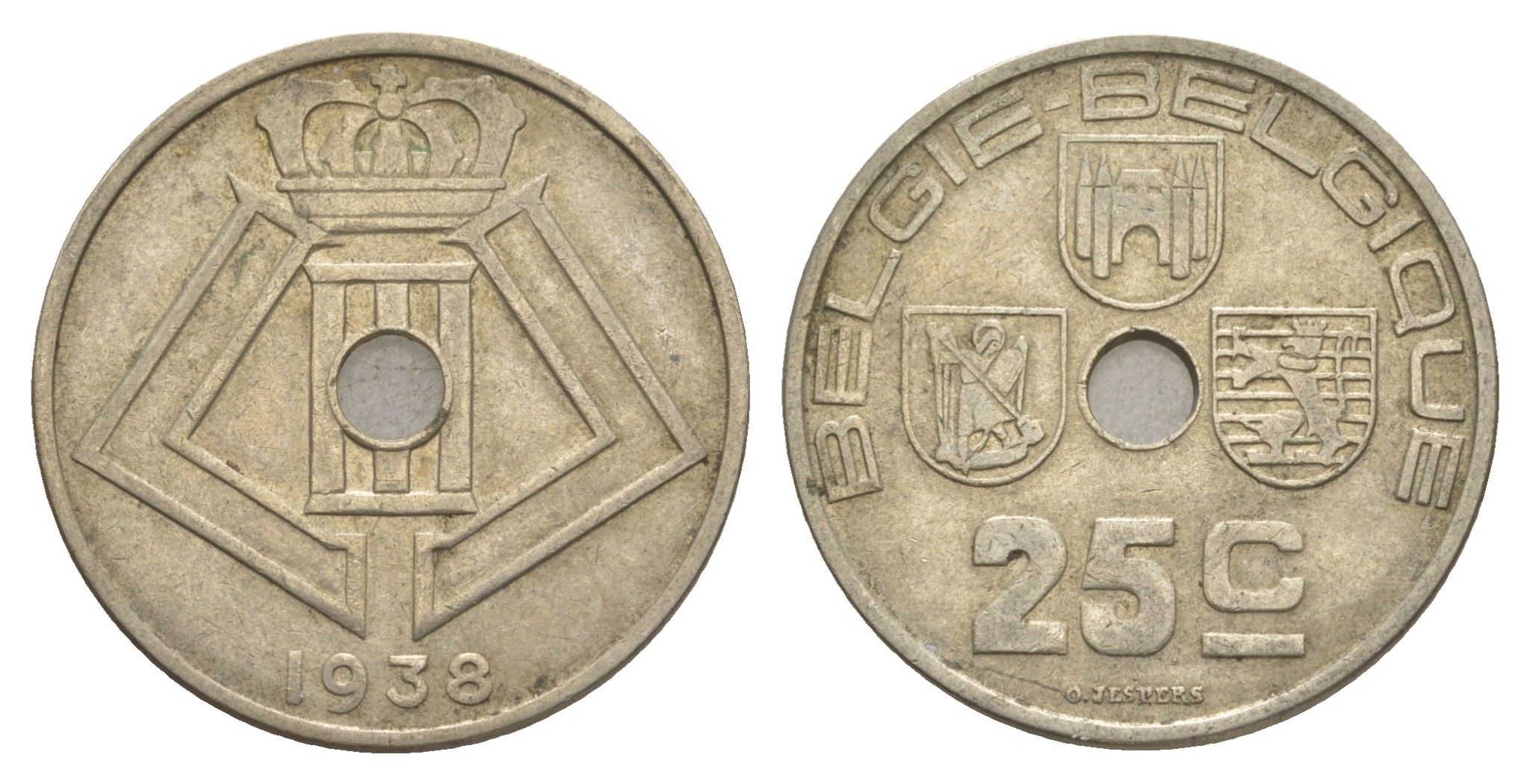 Бельгия 25 сантимов 1938 BELGIE - BELGIQUE KM 115 никель латунь 4629-957