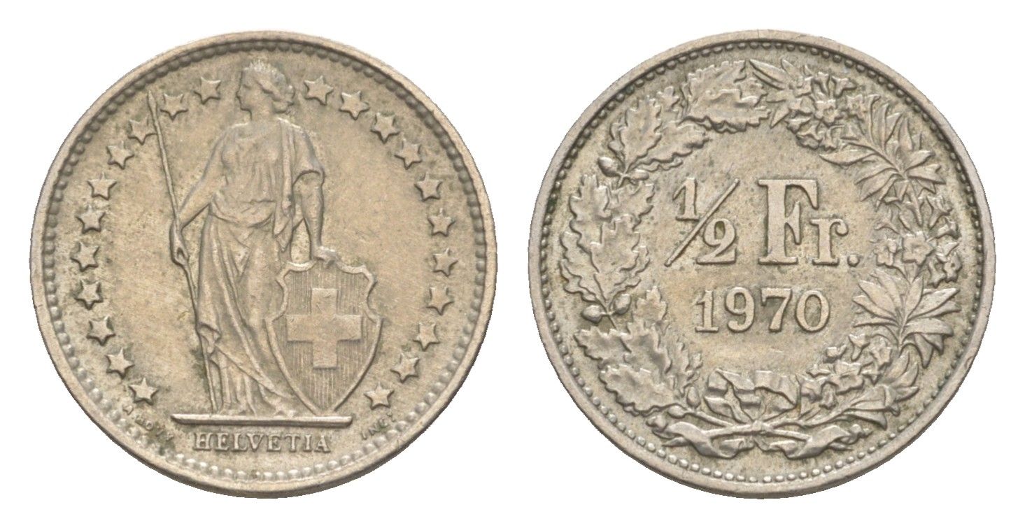 Швейцария 1/2 франка 1970 KM 23a медно-никель 4547-644