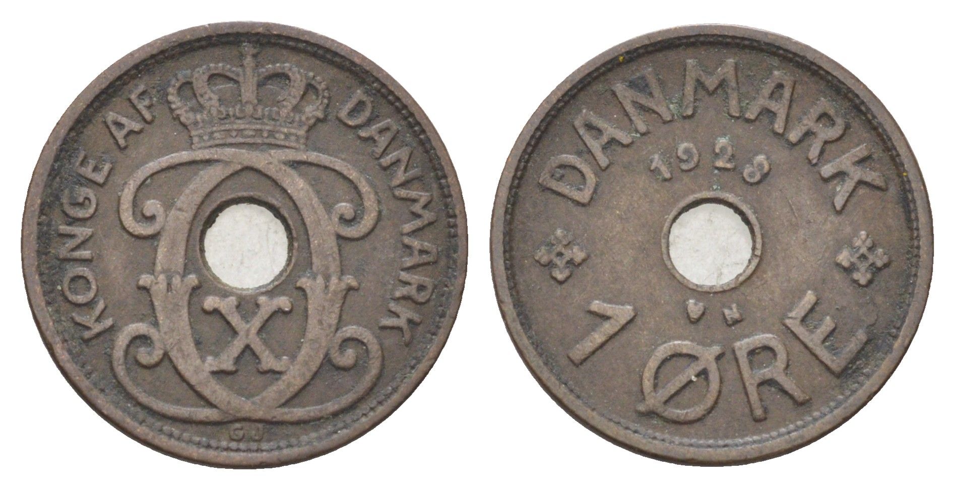Дания 1 эре 1928 N, Кристиан X (1912-1947) KM 826 бронза 4701-555