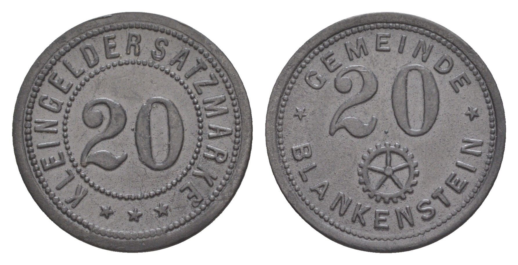 Бланкенштайн 20 пфеннигов ND Funck 46.5, Men05 2945.5, Men18 3770.5 цинк aUNC 1527-442