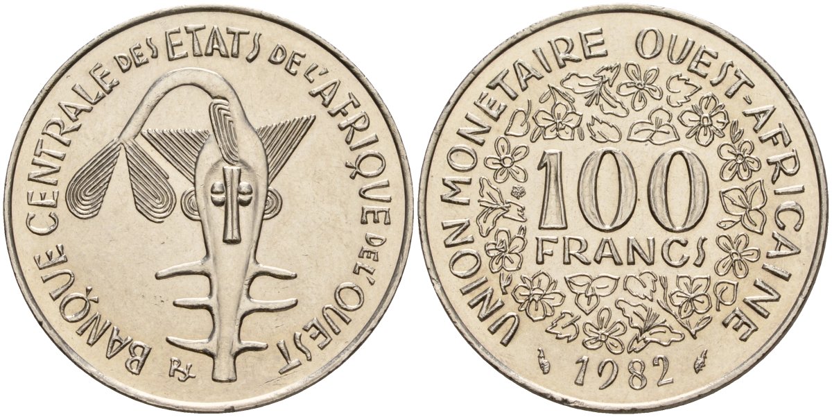 Западная Африка (BCEAO) 100 франков 1982 KM 4 никель UNC 4604-732