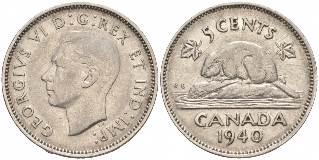 Канада 5 центов 1940 бобр, Георг VI (1937-1952) KM 33 никель 73-1147