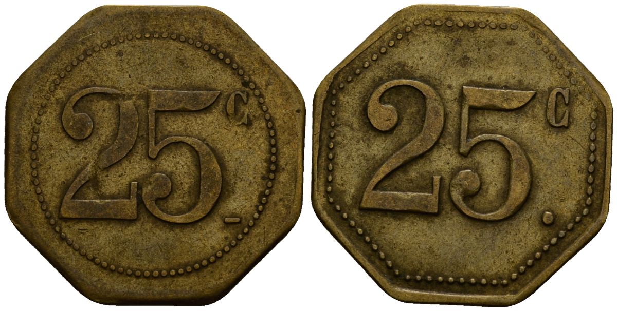 Франция 25 сантимов XIX-XX век ресторанный жетон латунь 4166-457