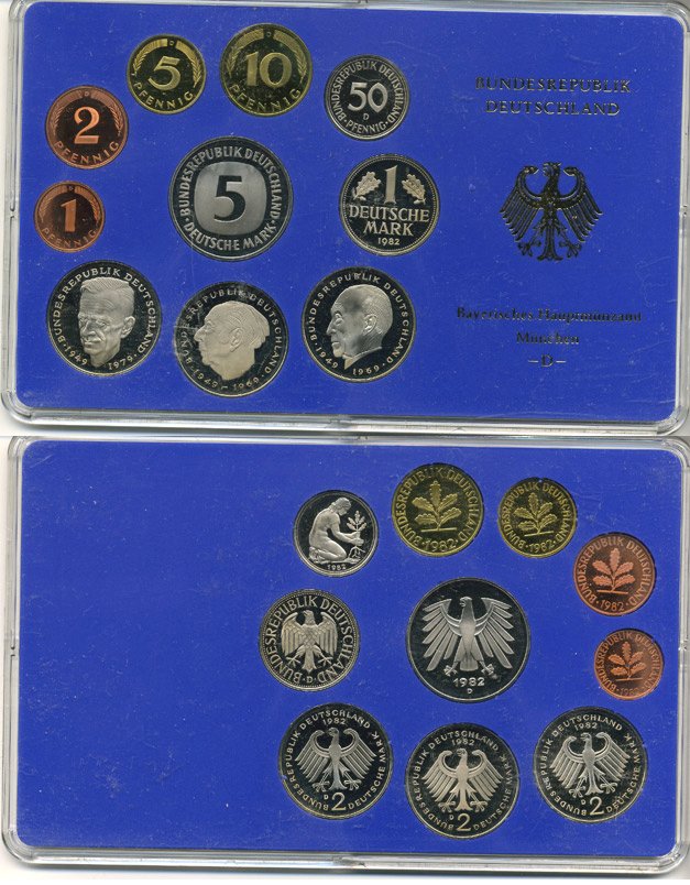 ФРГ государственный набор из 10 монет 1982 D    PROOF  3-5-3-08