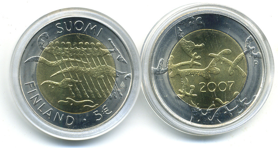 Финляндия 5 евро 2007 90 лет независимости Финляндии KM 135 биметалл UNC M18-20