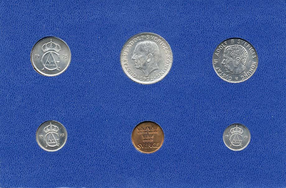 Швеция набор монетного двора из 6 монет 1973 в картоне, Густав VI Адольф (1950-1973) KM MS1 UNC 7-5-7-207