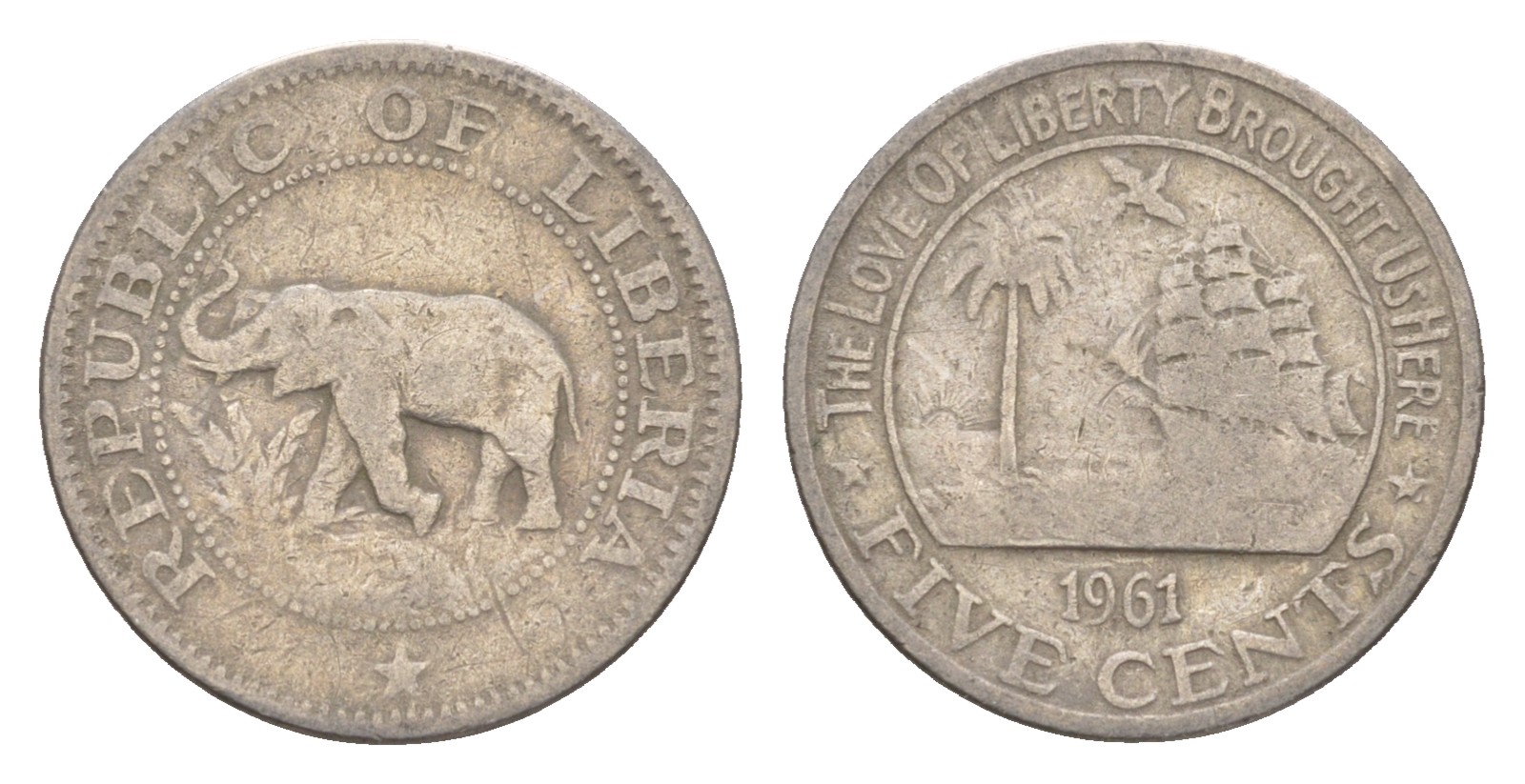 Либерия 5 центов 1961 KM 14 медно-никель 4659-459