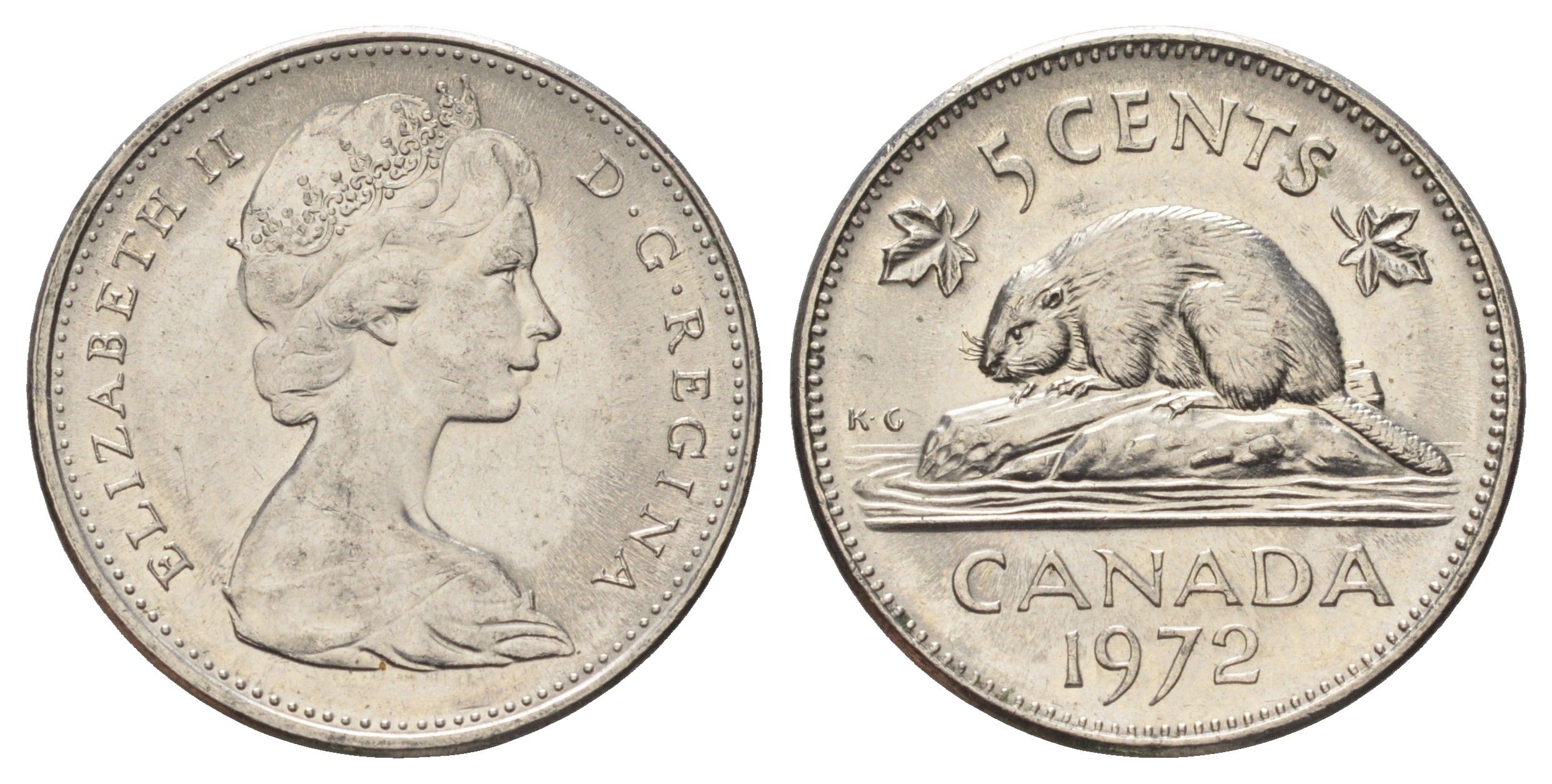 Канада 5 центов 1972 Елизавета II (1952-2022), бобр KM 60.1 никель 4689-363