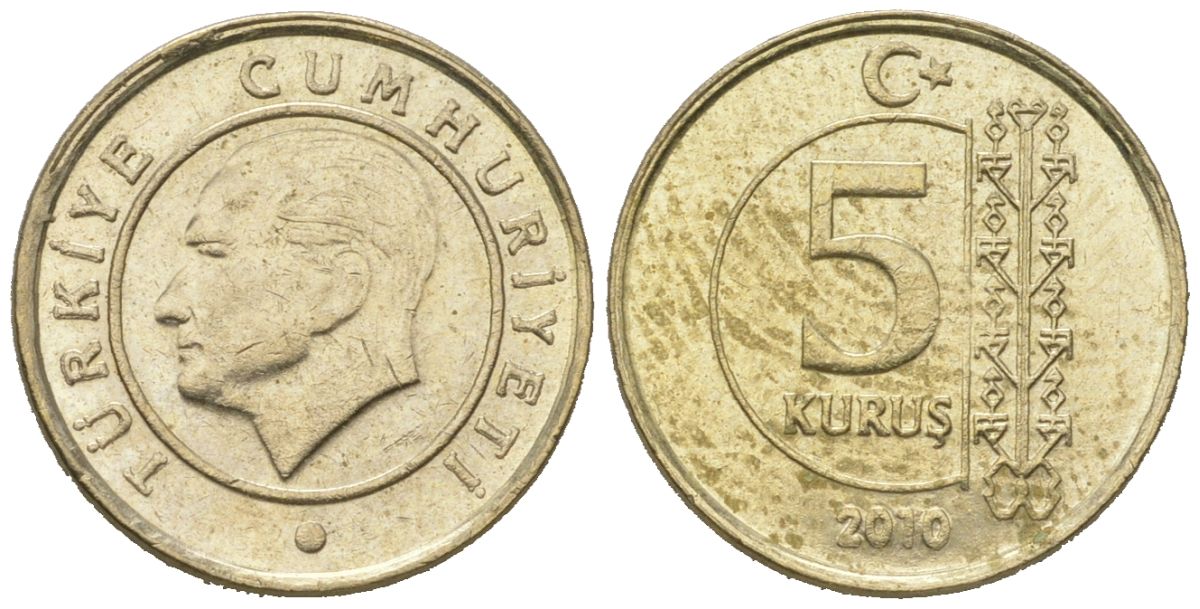 Турция 5 курушей 2010 Кемаль Ататюрк KM 1240 медь цинк никель aUNC 4621-457